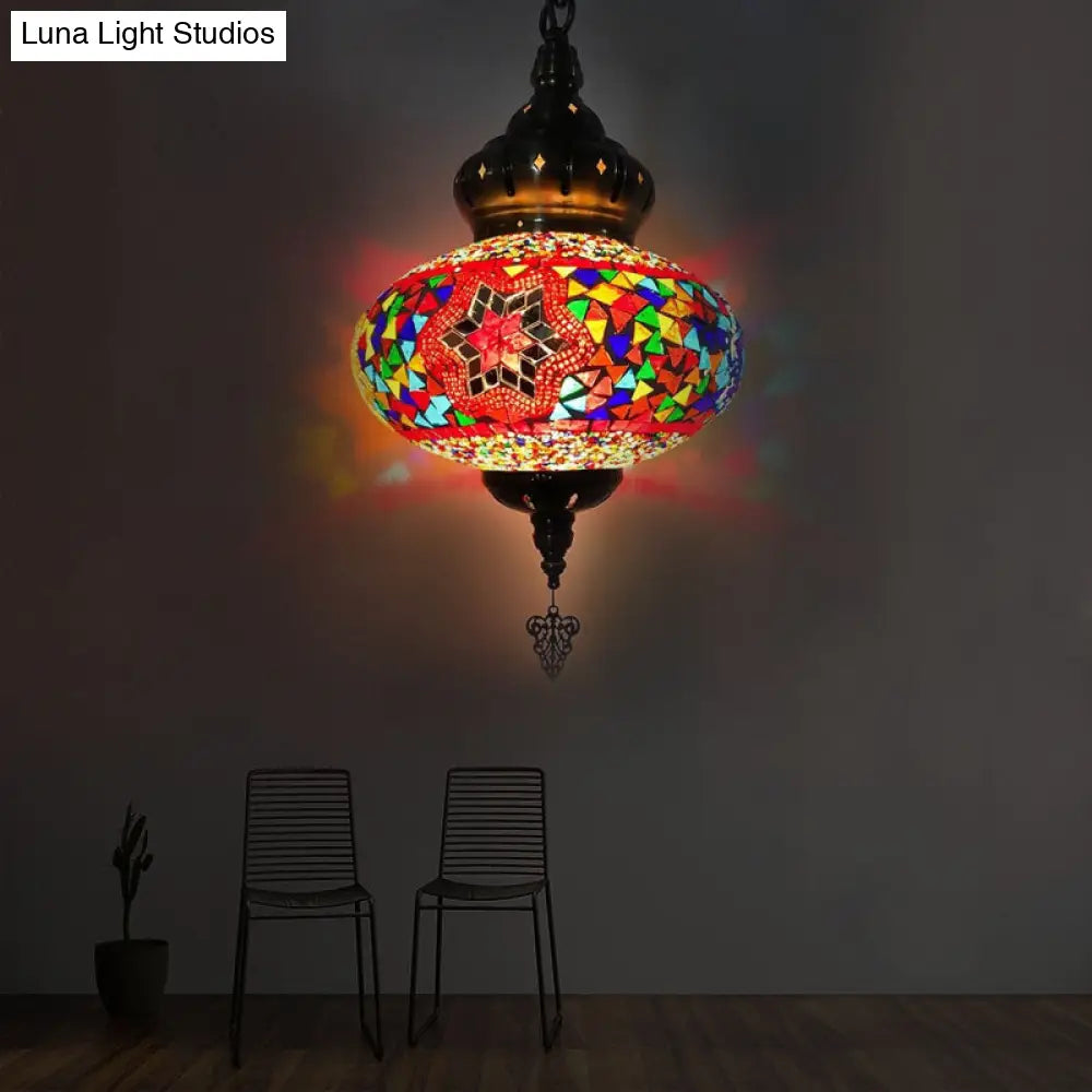 Colorful Glass Pendant Ceiling Light Fixture - Traditional Global Style With 1/4 Heads In Chrome For