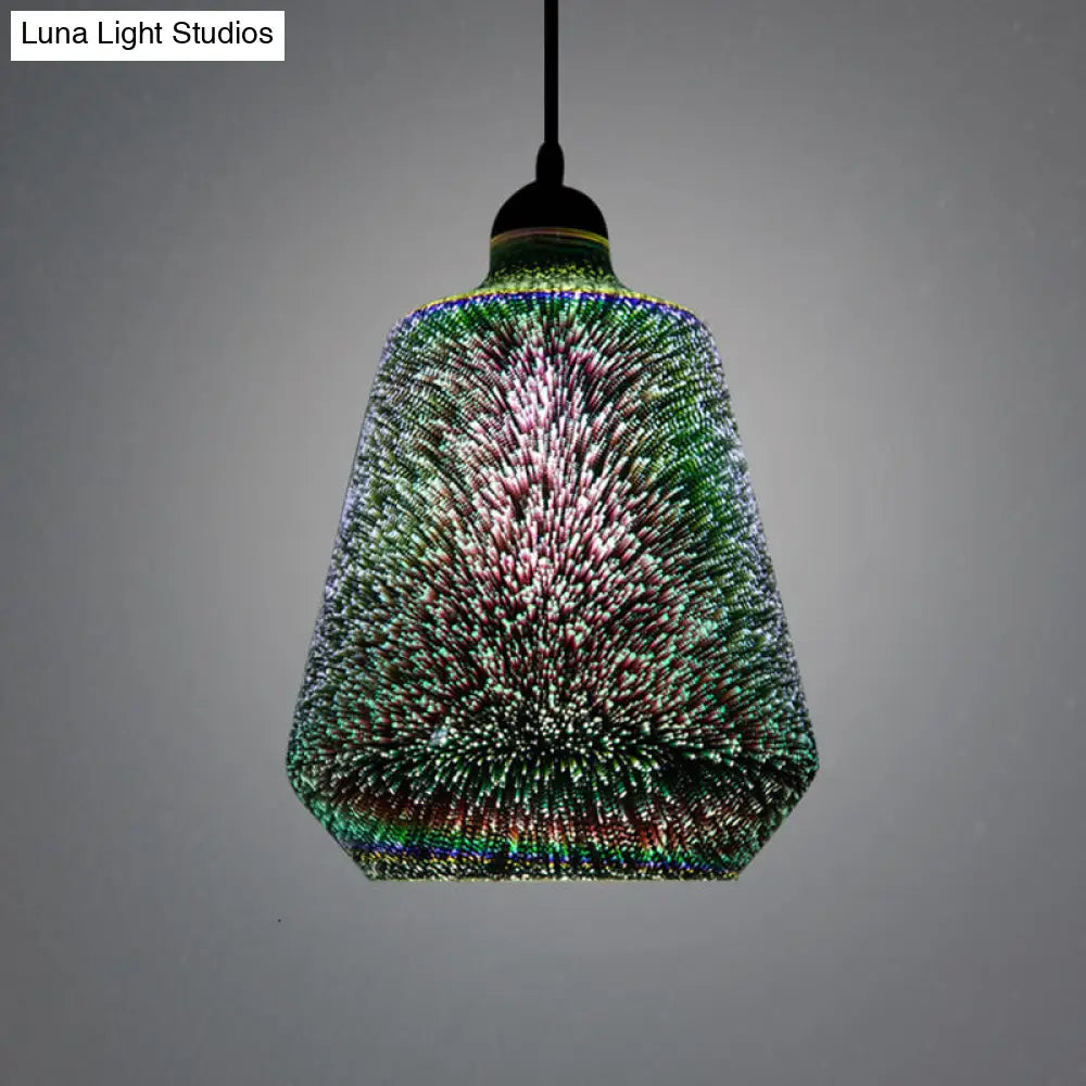 Modern Glass Pendant Lighting - Colorful 3-D Cylinder/Oval/Cone Shape Chrome Led Ceiling Lamp