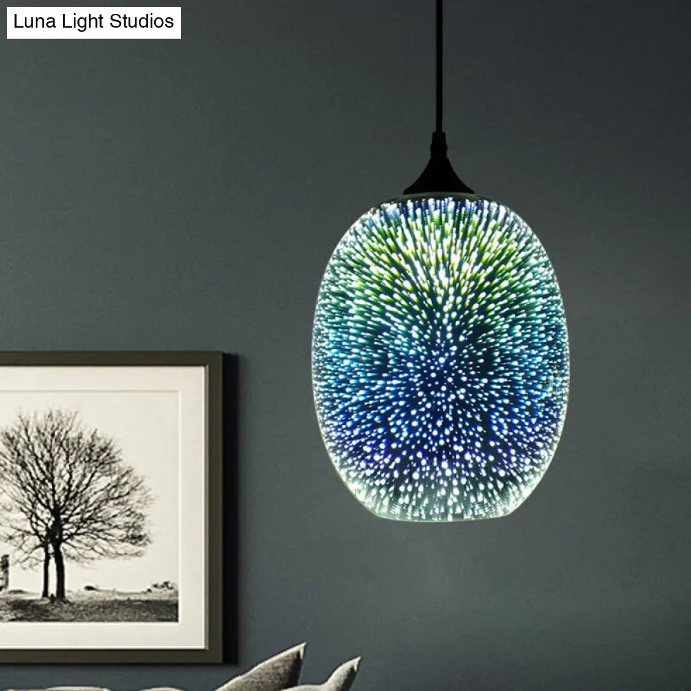 Modern Glass Pendant Lighting - Colorful 3-D Cylinder/Oval/Cone Shape Chrome Led Ceiling Lamp / B