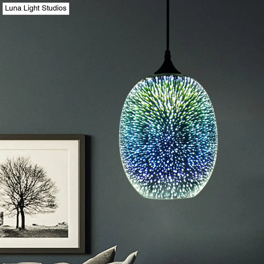 Modern Glass Pendant Lighting - Colorful 3-D Cylinder/Oval/Cone Shape Chrome Led Ceiling Lamp / B