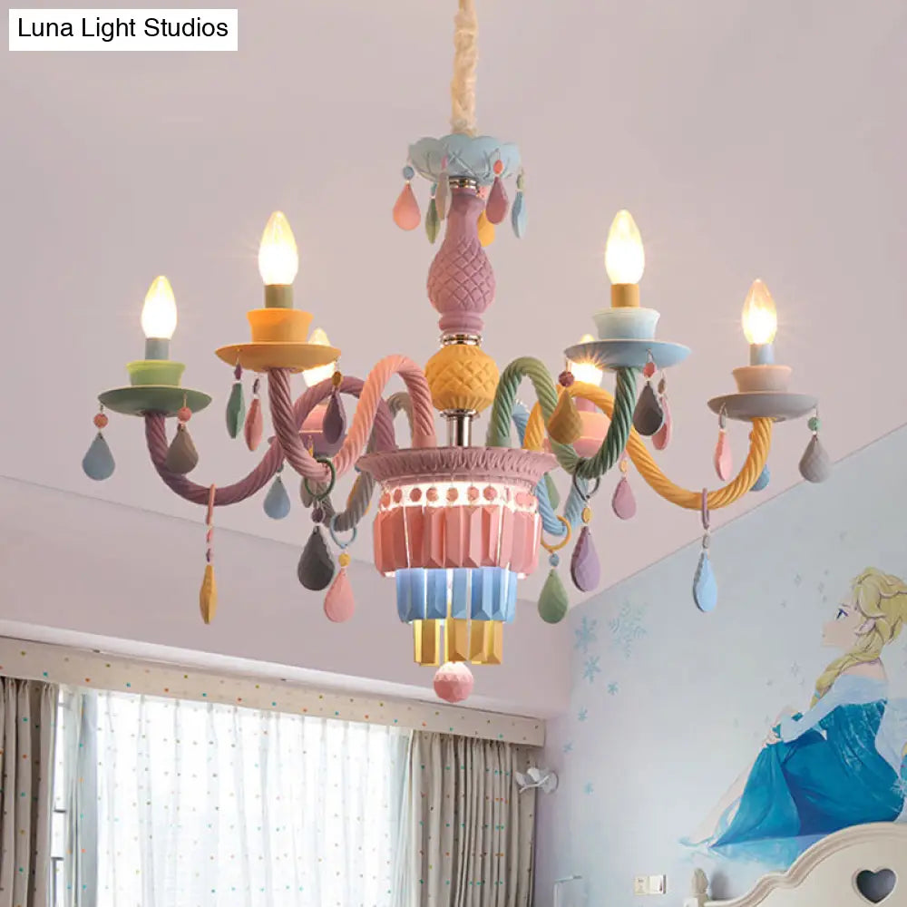 Colorful Glass Pendant Light In Purple For Kids Bedroom - Candelabra Ceiling Chandelier