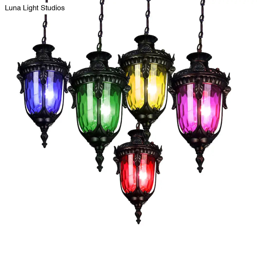 Colorful Glass Urn Hanging Lamp With Multiple Bulbs For Living Room Suspension Lighting