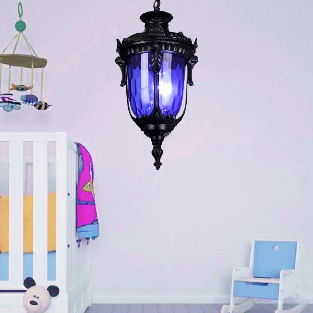 Colorful Glass Urn Hanging Lamp With Multiple Bulbs For Living Room Suspension Lighting Blue / 1