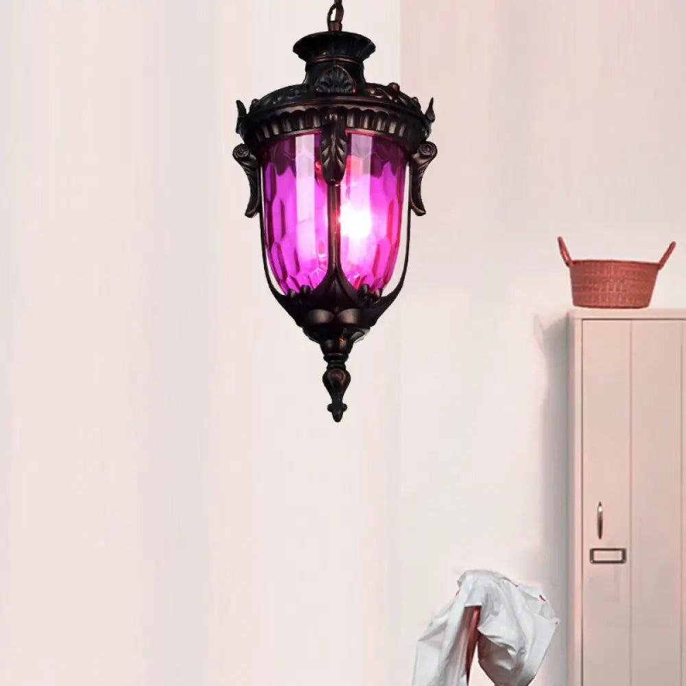 Colorful Glass Urn Hanging Lamp With Multiple Bulbs For Living Room Suspension Lighting Purple / 1