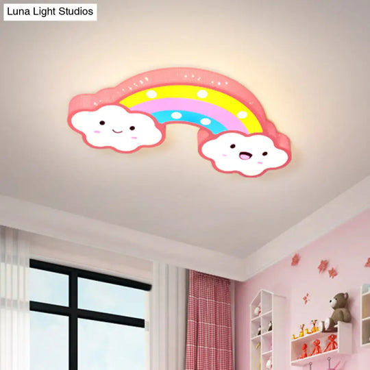 Colorful Hollow Iron Ceiling Lamp With Led Lights For Kids Room Pink