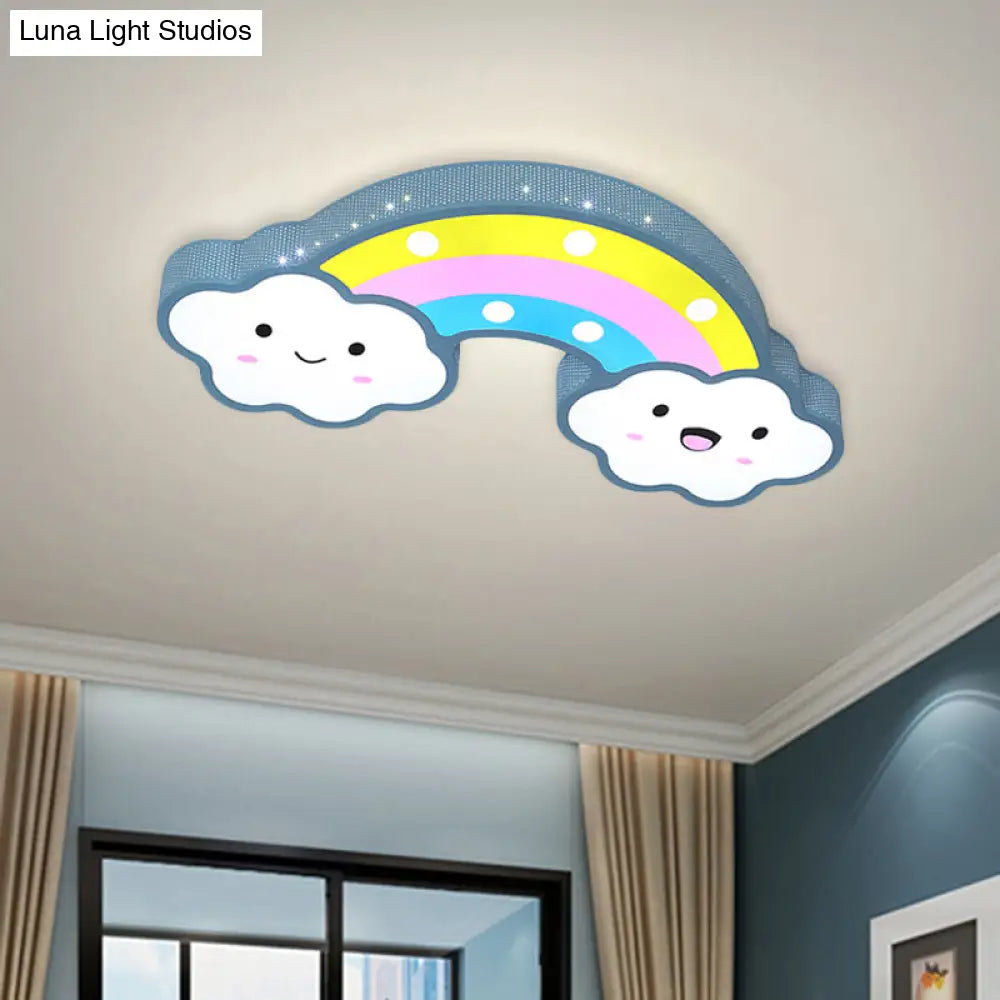 Colorful Hollow Iron Ceiling Lamp With Led Lights For Kids Room Blue