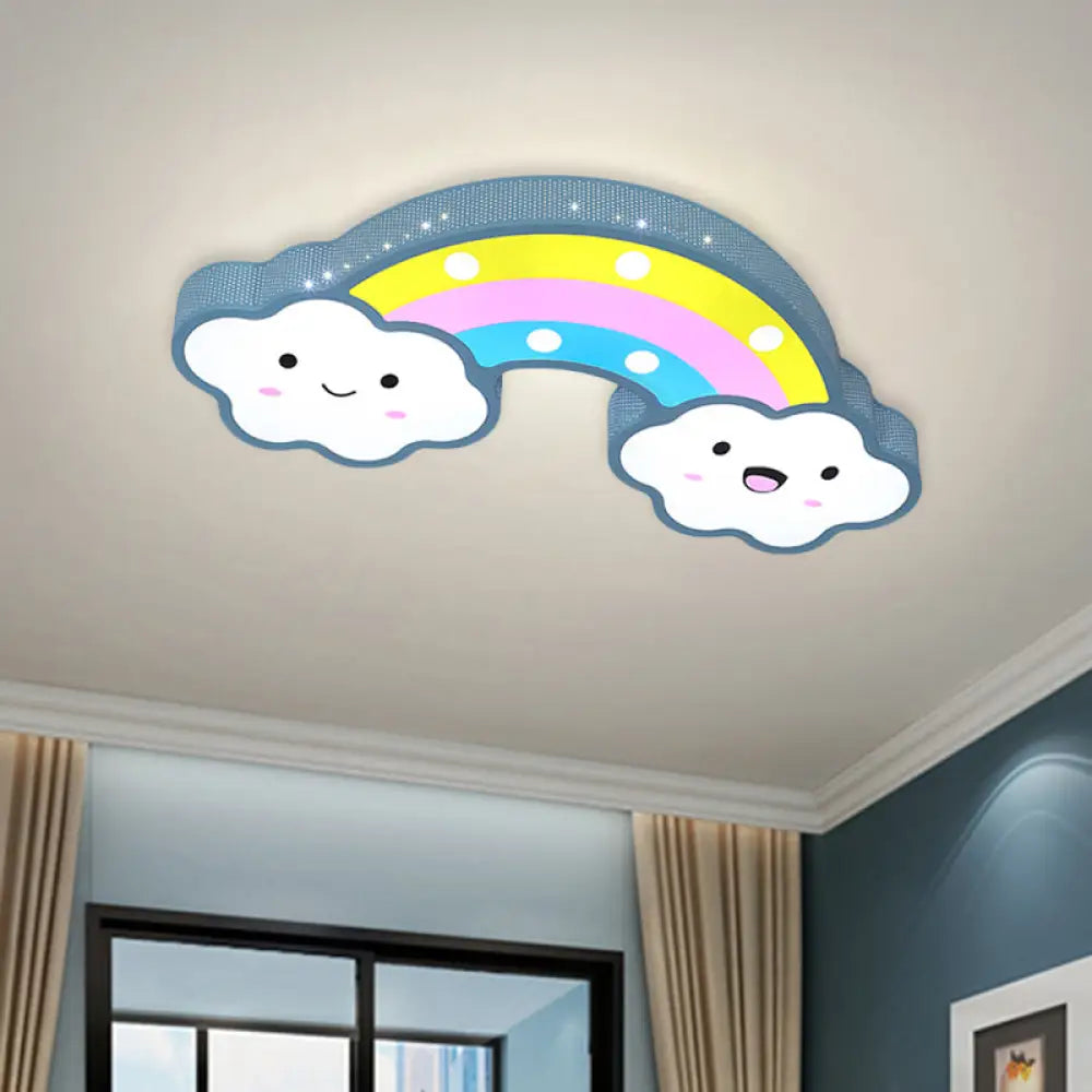 Colorful Hollow Iron Ceiling Lamp With Led Lights For Kids Room Blue