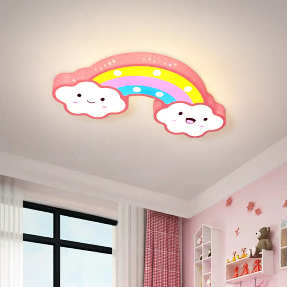 Colorful Hollow Iron Ceiling Lamp With Led Lights For Kids Room Pink