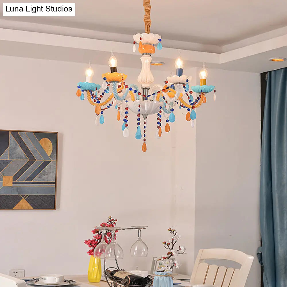 Colorful Kids Chandelier With Fake Candle & Crystal Accents Perfect For Game Room