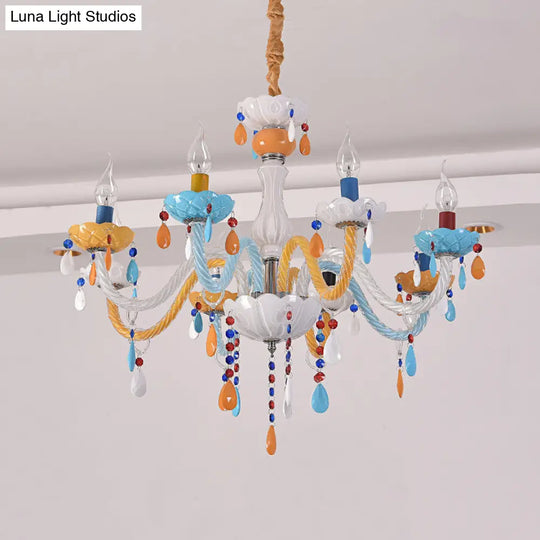 Colorful Kids Chandelier With Fake Candle & Crystal Accents Perfect For Game Room