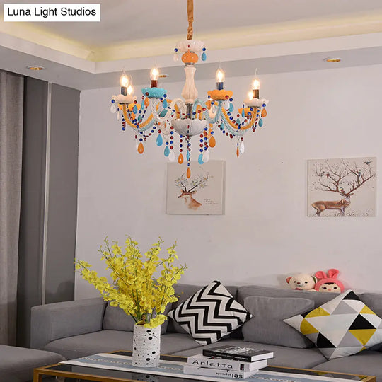 Colorful Kids Chandelier With Fake Candle & Crystal Accents Perfect For Game Room