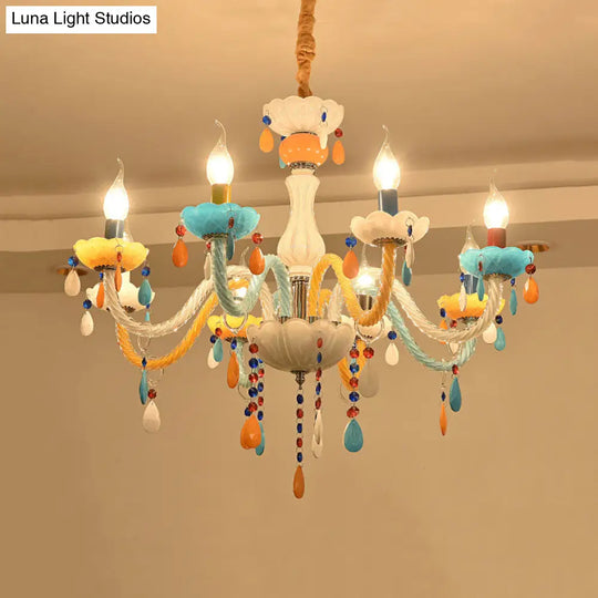 Colorful Kids Chandelier With Fake Candle & Crystal Accents Perfect For Game Room