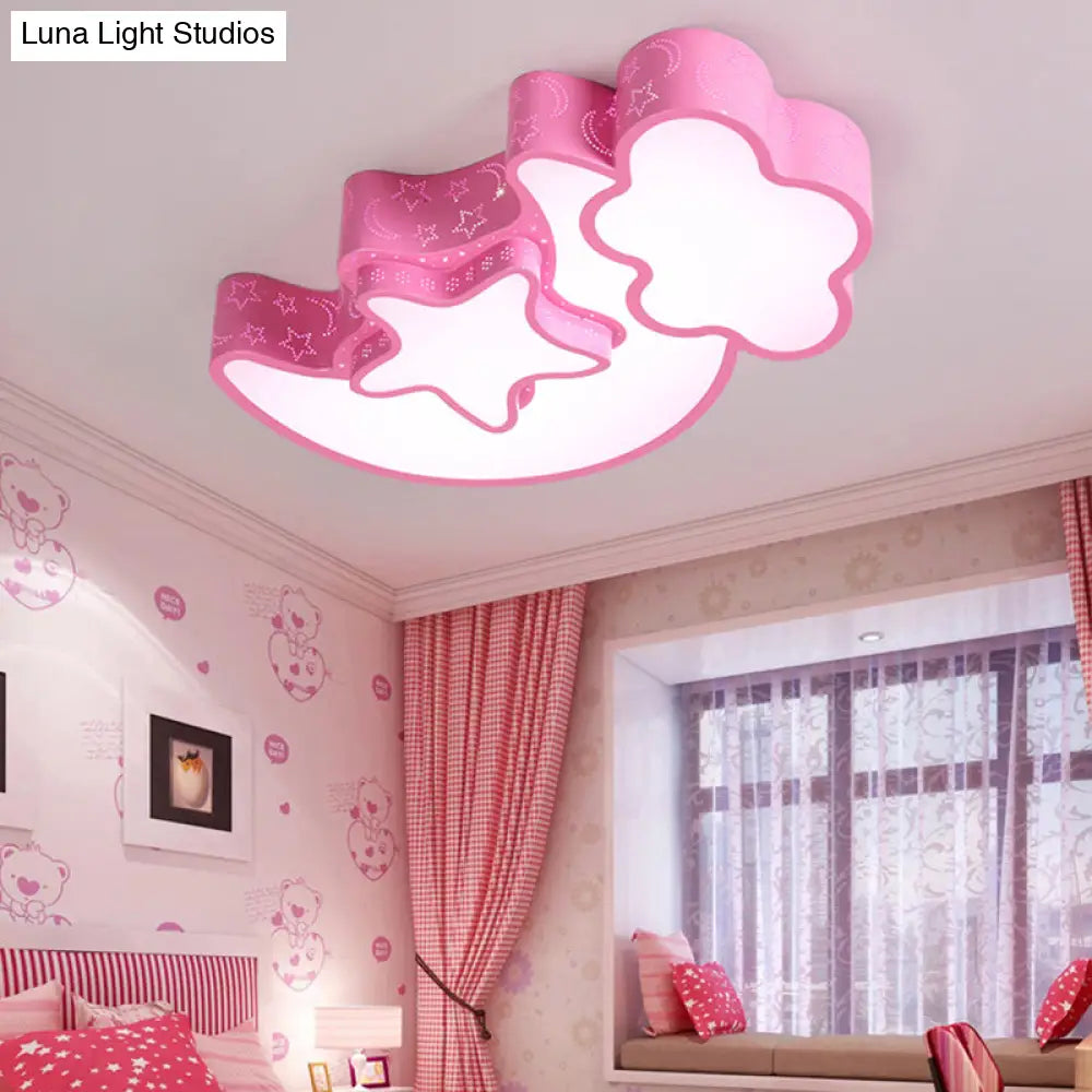 Colorful Kids Cloud & Crescent Ceiling Light - Hallway Acrylic Candy Flush Mount Pink / White