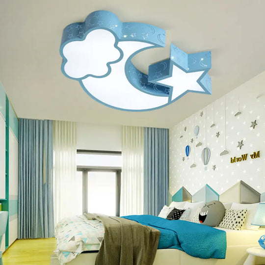 Colorful Kids Cloud & Crescent Ceiling Light - Hallway Acrylic Candy Flush Mount Blue / White