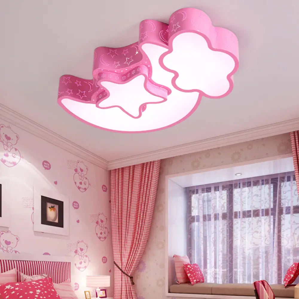 Colorful Kids Cloud & Crescent Ceiling Light - Hallway Acrylic Candy Flush Mount Pink / White