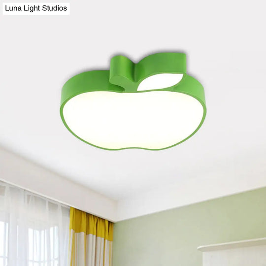 Colorful Kids Led Flush Mount Ceiling Lamp With Apple Design And Acrylic Shade