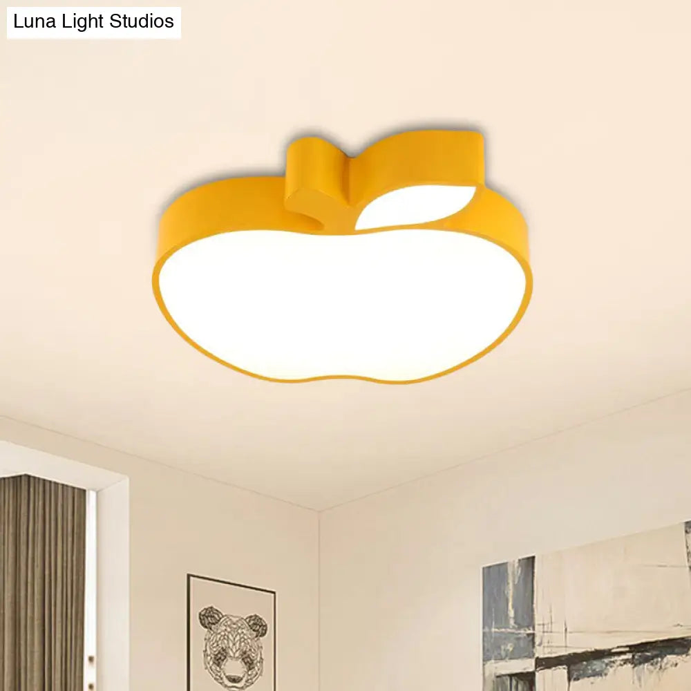 Colorful Kids Led Flush Mount Ceiling Lamp With Apple Design And Acrylic Shade