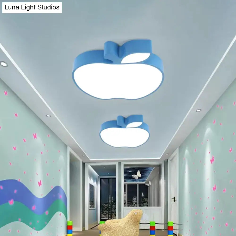 Colorful Kids Led Flush Mount Ceiling Lamp With Apple Design And Acrylic Shade