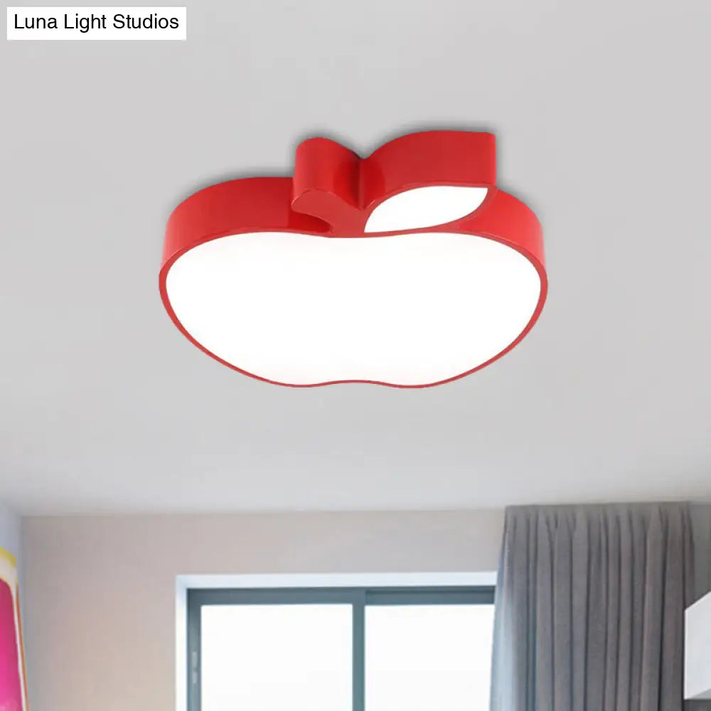 Colorful Kids Led Flush Mount Ceiling Lamp With Apple Design And Acrylic Shade