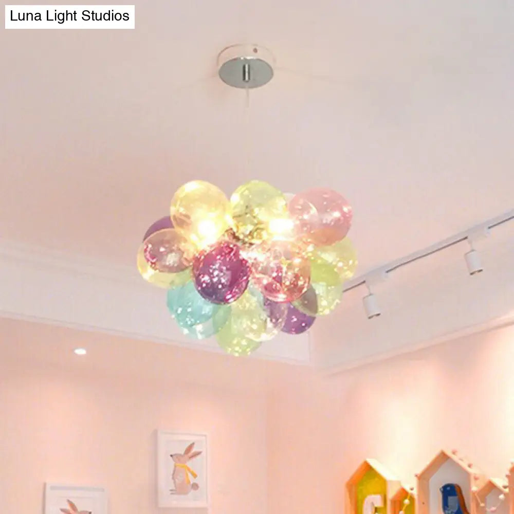 Colorful Led Balloon Chandelier For Kids Bedroom - Stainless Steel & Cartoon Glass Lamp