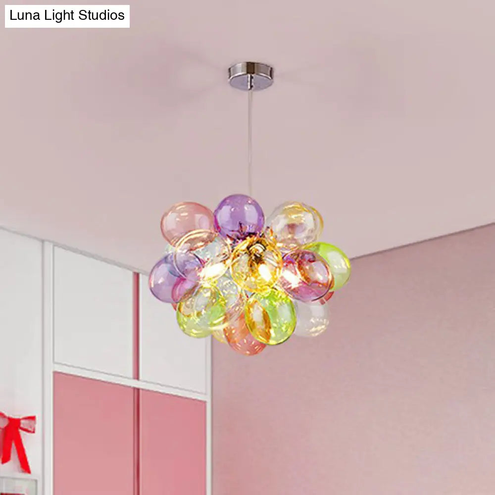 Colorful Led Balloon Chandelier For Kids Bedroom - Stainless Steel & Cartoon Glass Lamp