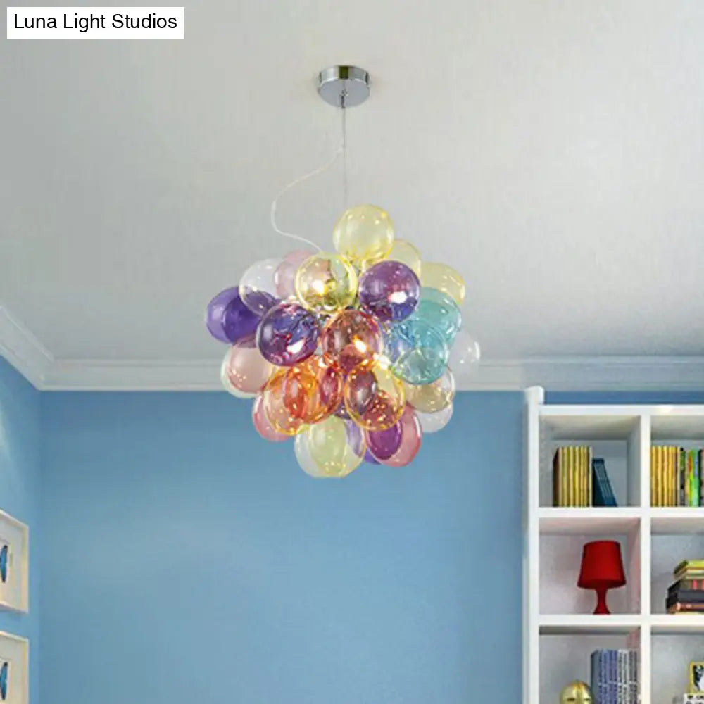 Colorful Led Balloon Chandelier For Kids Bedroom - Stainless Steel & Cartoon Glass Lamp