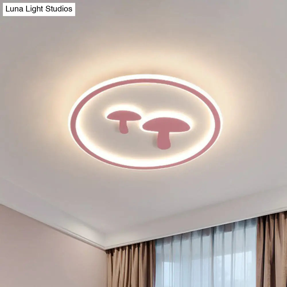 Colorful Led Flush Mount For Kids Bedroom - Acrylic Mushroom & Circle Shape Ceiling Light Fixture