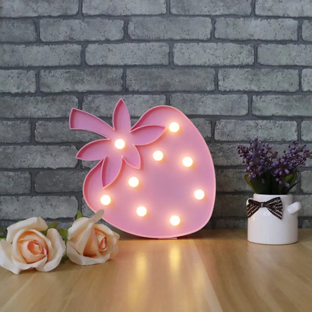 Colorful Led Fruit Shaped Table Lamp For Kids Bedroom - Battery Operated Nightstand Light Pink /