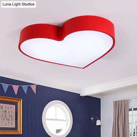 Colorful Led Heart Flush Mount Ceiling Light For Parlor With Minimalistic Acrylic Design Red