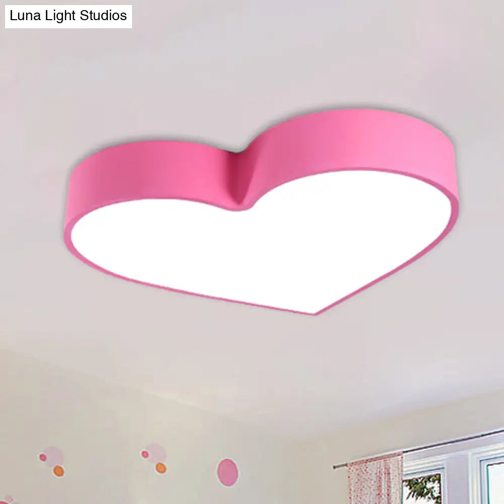 Colorful Led Heart Flush Mount Ceiling Light For Parlor With Minimalistic Acrylic Design Pink