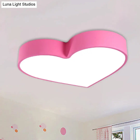 Colorful Led Heart Flush Mount Ceiling Light For Parlor With Minimalistic Acrylic Design Pink