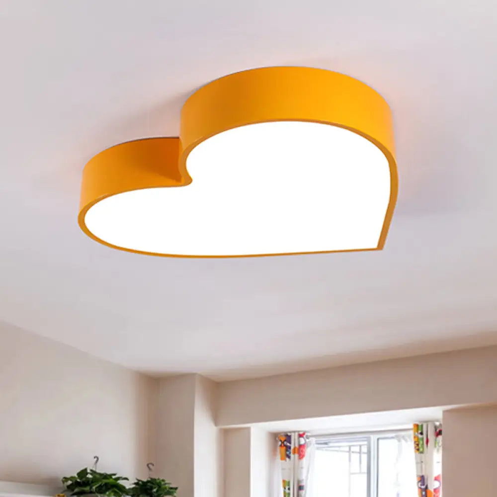 Colorful Led Heart Flush Mount Ceiling Light For Parlor With Minimalistic Acrylic Design Yellow