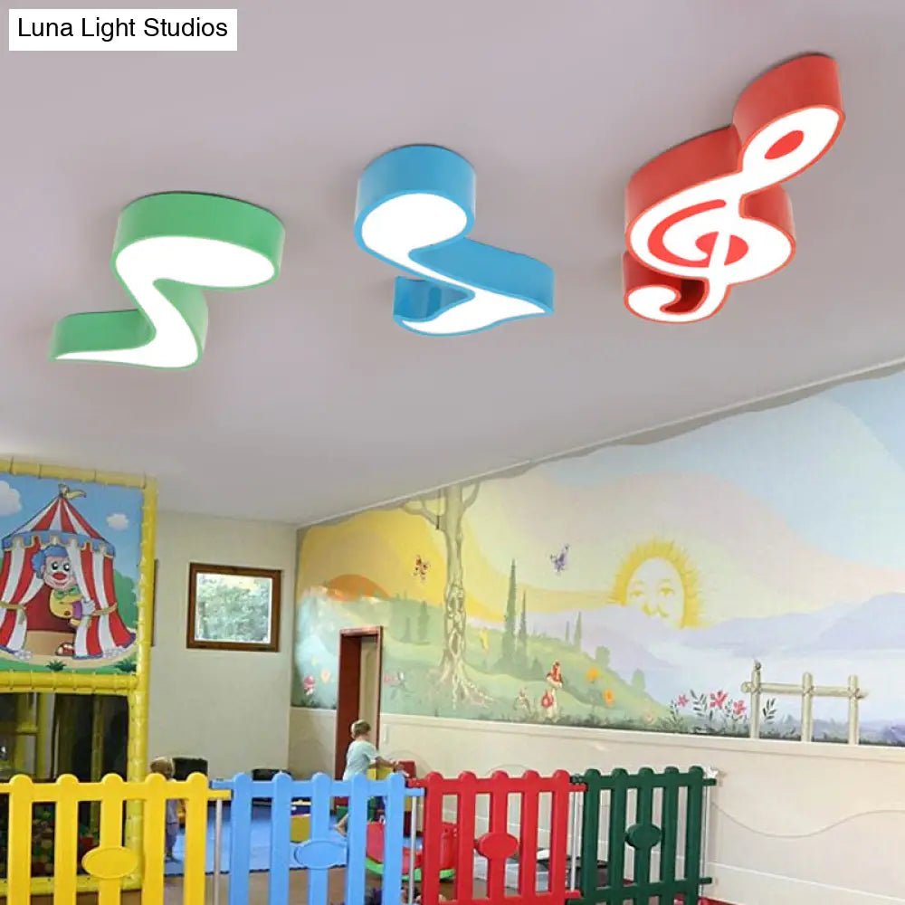 Colorful Metal Flush Ceiling Lamp With Musical Note Design For Classrooms