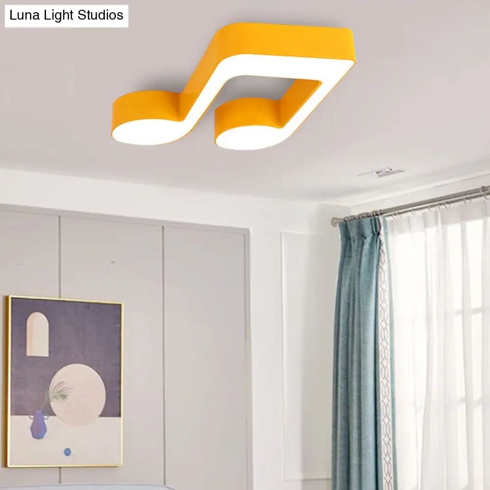Colorful Metal Flush Ceiling Lamp With Musical Note Design For Classrooms Yellow / D 21.5