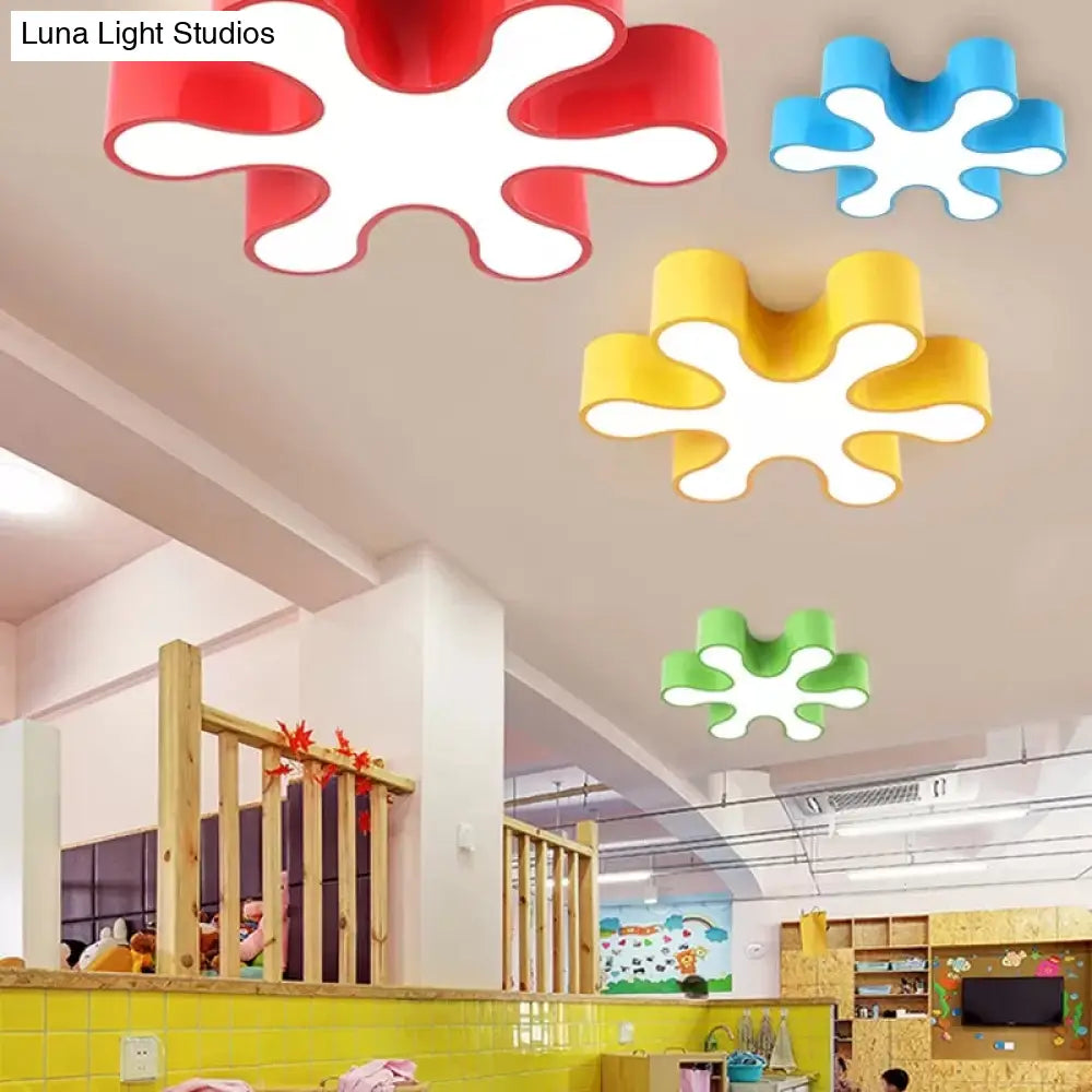 Colorful Petal Acrylic Led Ceiling Lamp For Kindergarten - Red/Yellow/Blue/Green 19.5/23.5 W
