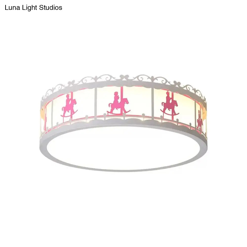 Colorful Round Ceiling Light For Kindergarten With Acrylic Flush Mount Pink