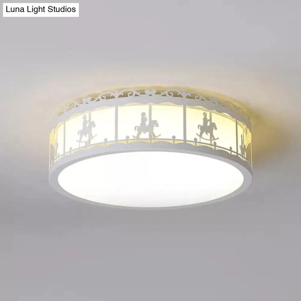 Colorful Round Ceiling Light For Kindergarten With Acrylic Flush Mount White