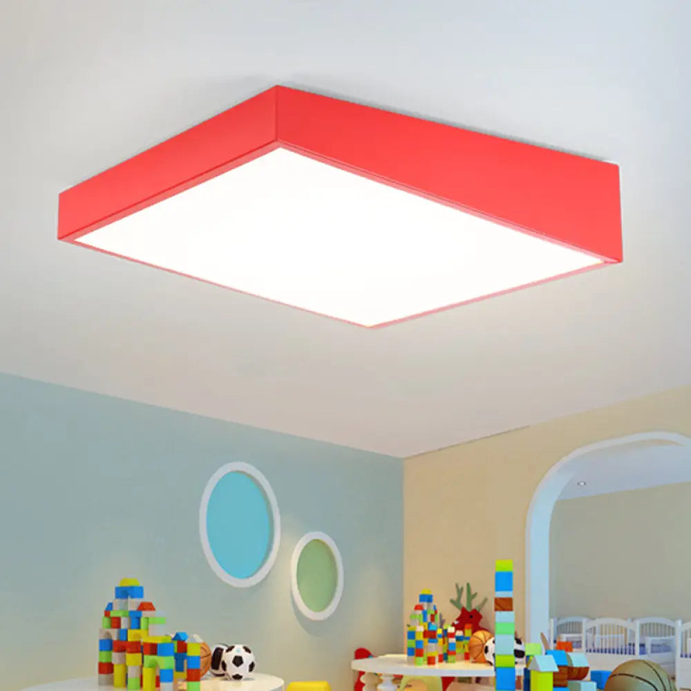 Colorful Square Led Flush Mount Ceiling Light For Kindergarten Red