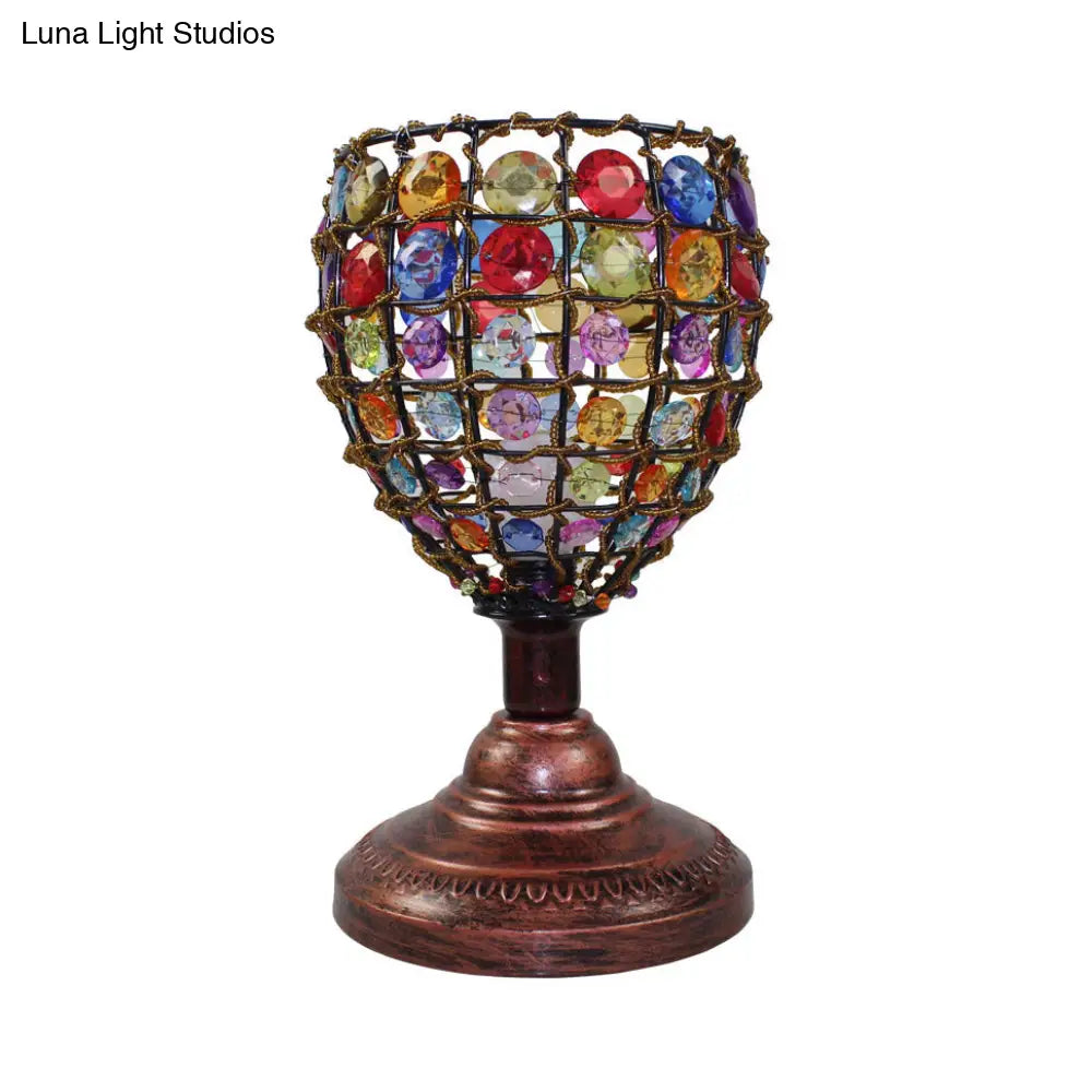 Colorful Stained Glass Bedside Table Lamp - Retro Style With Jewel Accent 1 Light