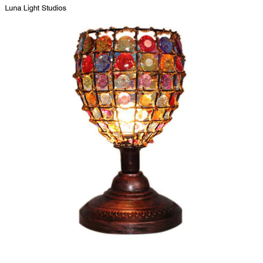 Colorful Stained Glass Bedside Table Lamp - Retro Style With Jewel Accent 1 Light