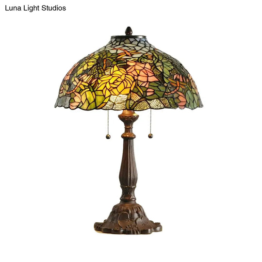 Colorful Stained Glass Dome Shade Accent Lamp With Retro Flower Pattern - Table 1/2 Lights