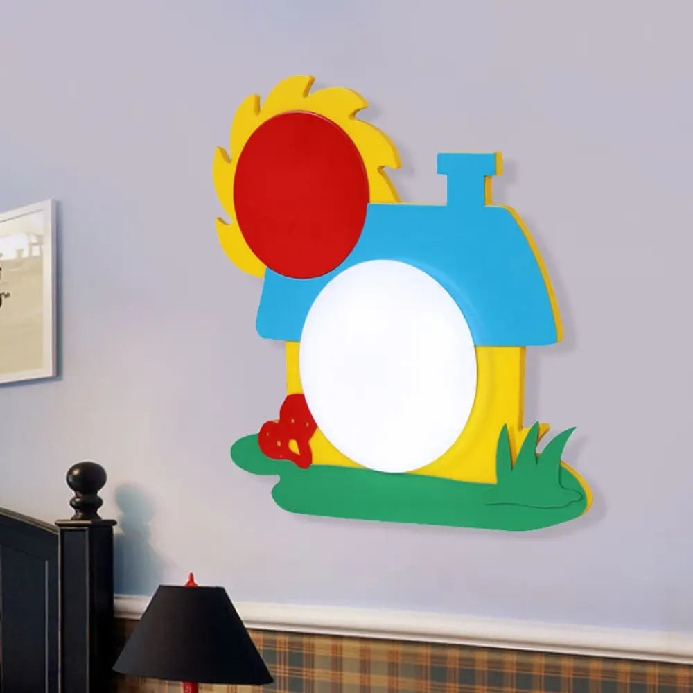 Colorful Wooden Led Cartoon House Wall Light For Nursery Red-Yellow-Blue-Green