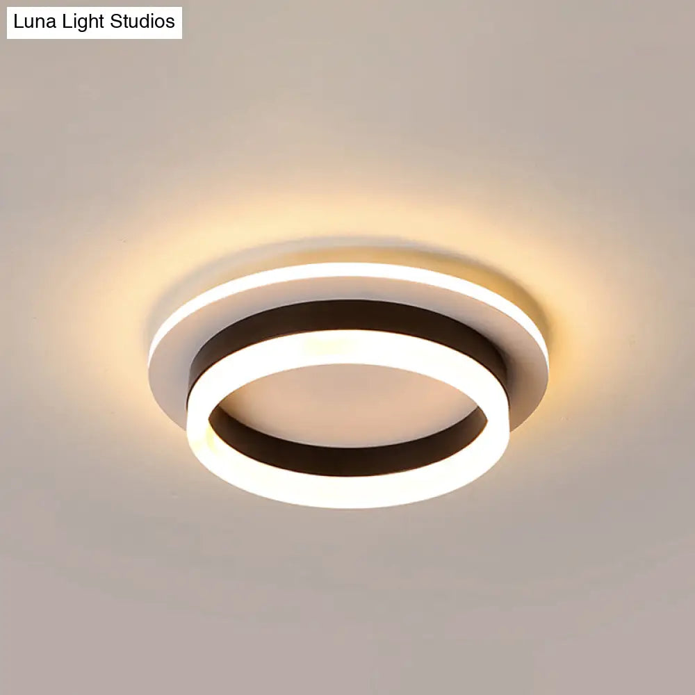 Compact Metal Led Flush Mount Ceiling Light With Acrylic Diffuser - Minimalist Design Black-White /