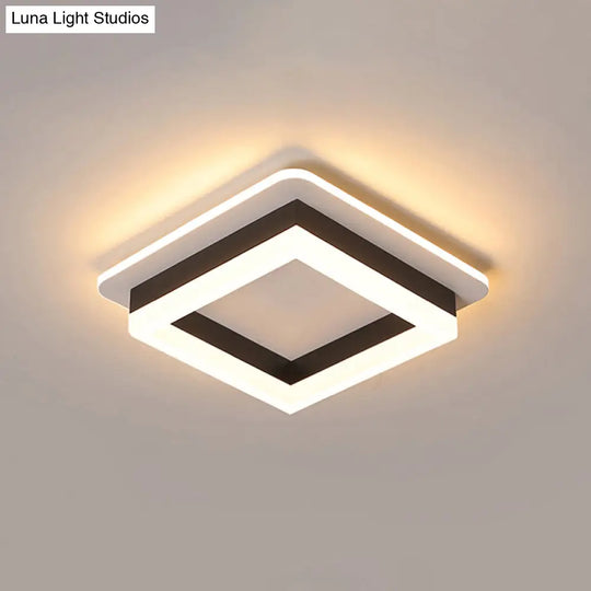 Compact Metal Led Flush Mount Ceiling Light With Acrylic Diffuser - Minimalist Design Black-White /
