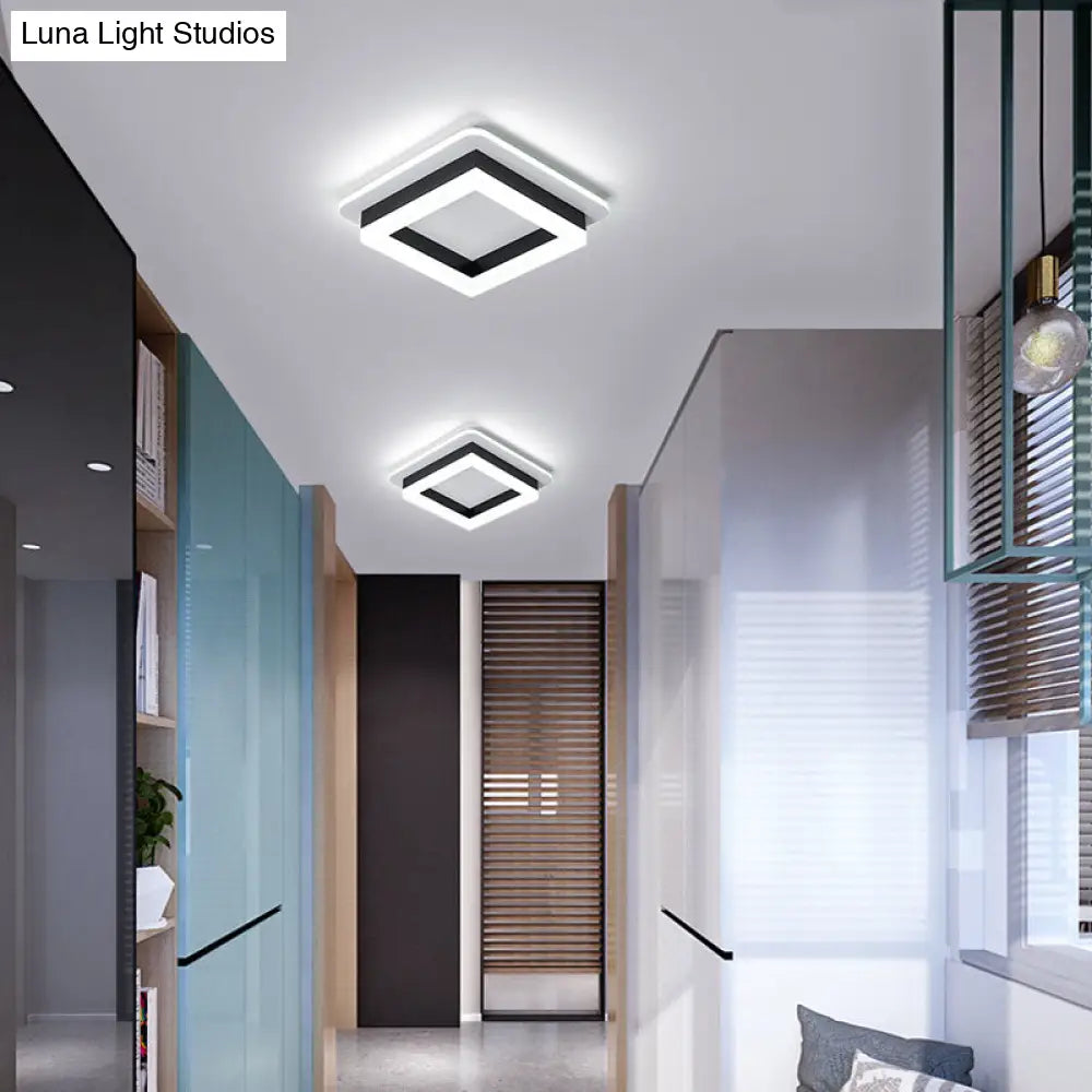 Compact Metal Led Flush Mount Ceiling Light With Acrylic Diffuser - Minimalist Design