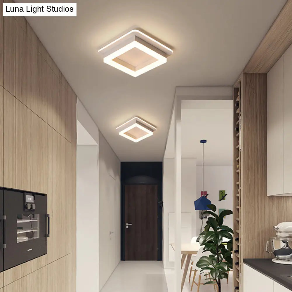 Compact Metal Led Flush Mount Ceiling Light With Acrylic Diffuser - Minimalist Design