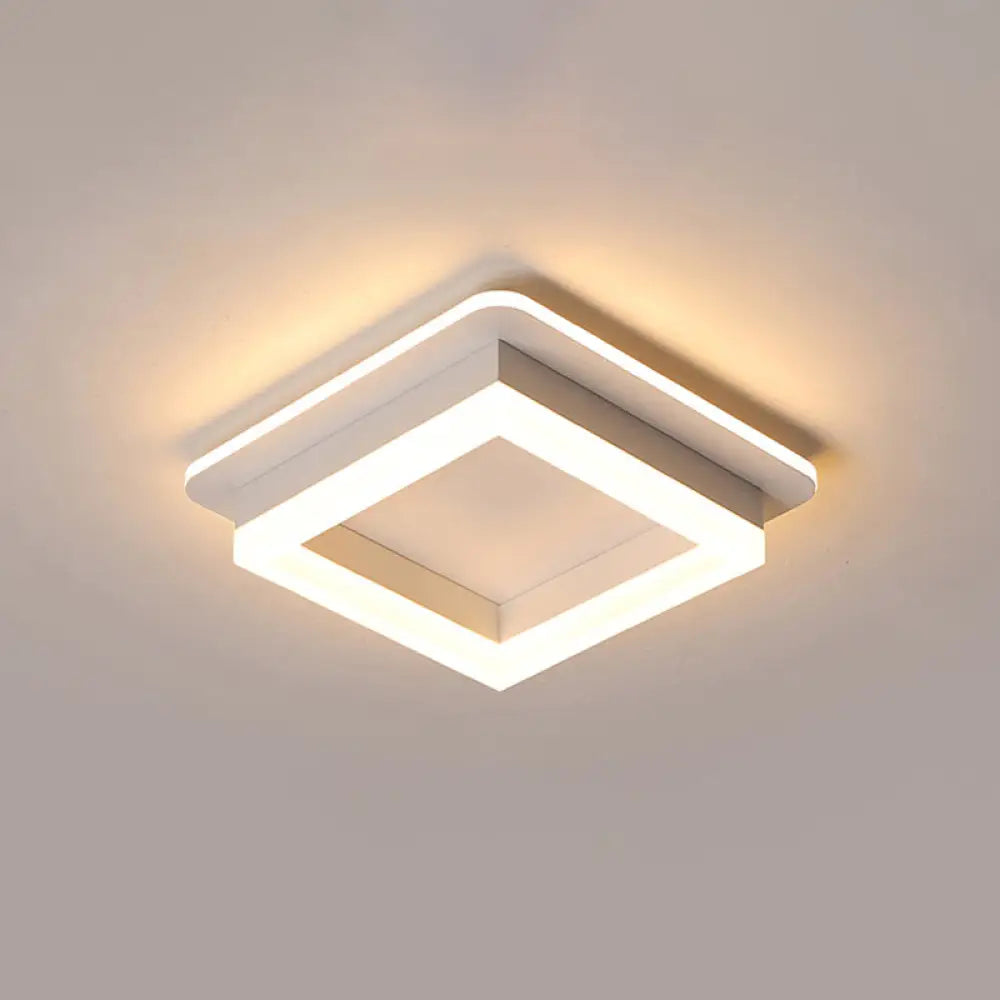 Compact Metal Led Flush Mount Ceiling Light With Acrylic Diffuser - Minimalist Design White /