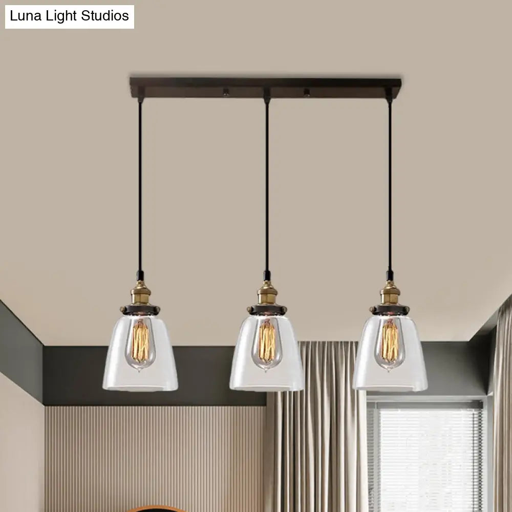 Cone/Bowl Smoked Glass Industrial Pendant Hanging Lamp - 3-Light Coffee Shop Fixture With