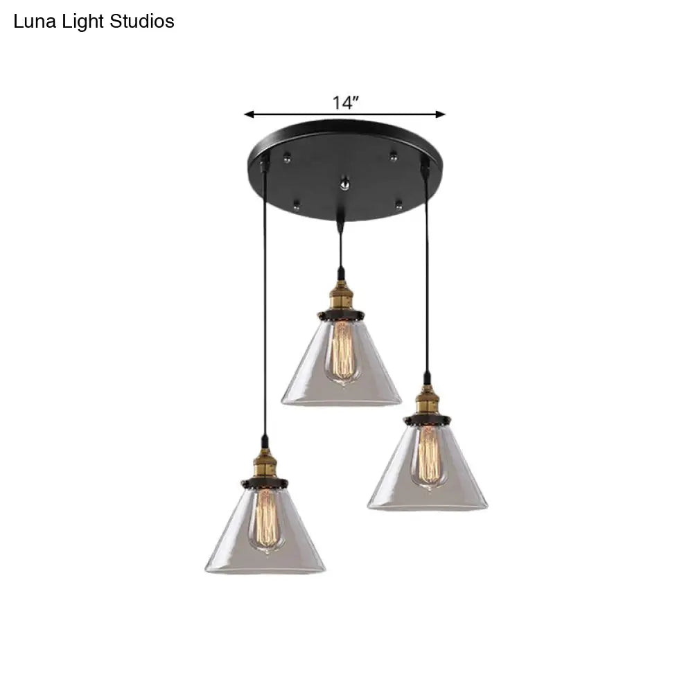 Smoked Glass Multi-Light Pendant Industrial Coffee Shop Hanging Lamp - Cone/Bowl Style |