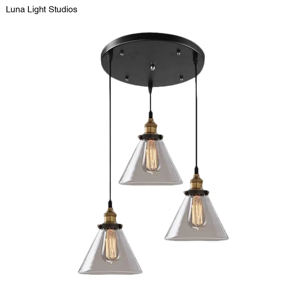 Smoked Glass Multi-Light Pendant Industrial Coffee Shop Hanging Lamp - Cone/Bowl Style |